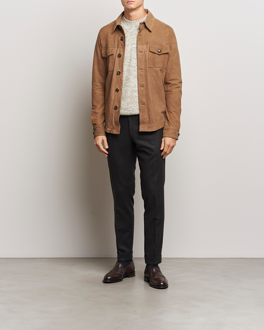 Hombres | Camisas | Stenströms | Lamb Suede Overshirt Brown