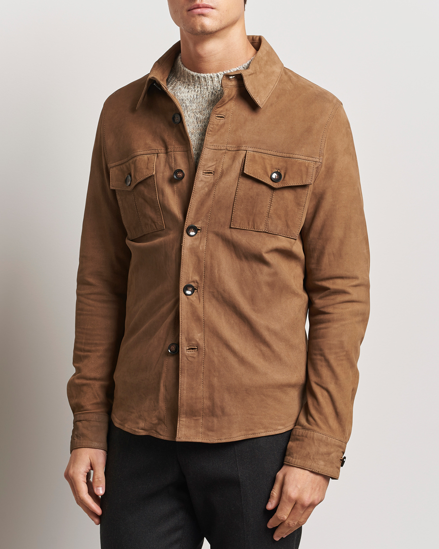 Hombres | Camisas | Stenströms | Lamb Suede Overshirt Brown