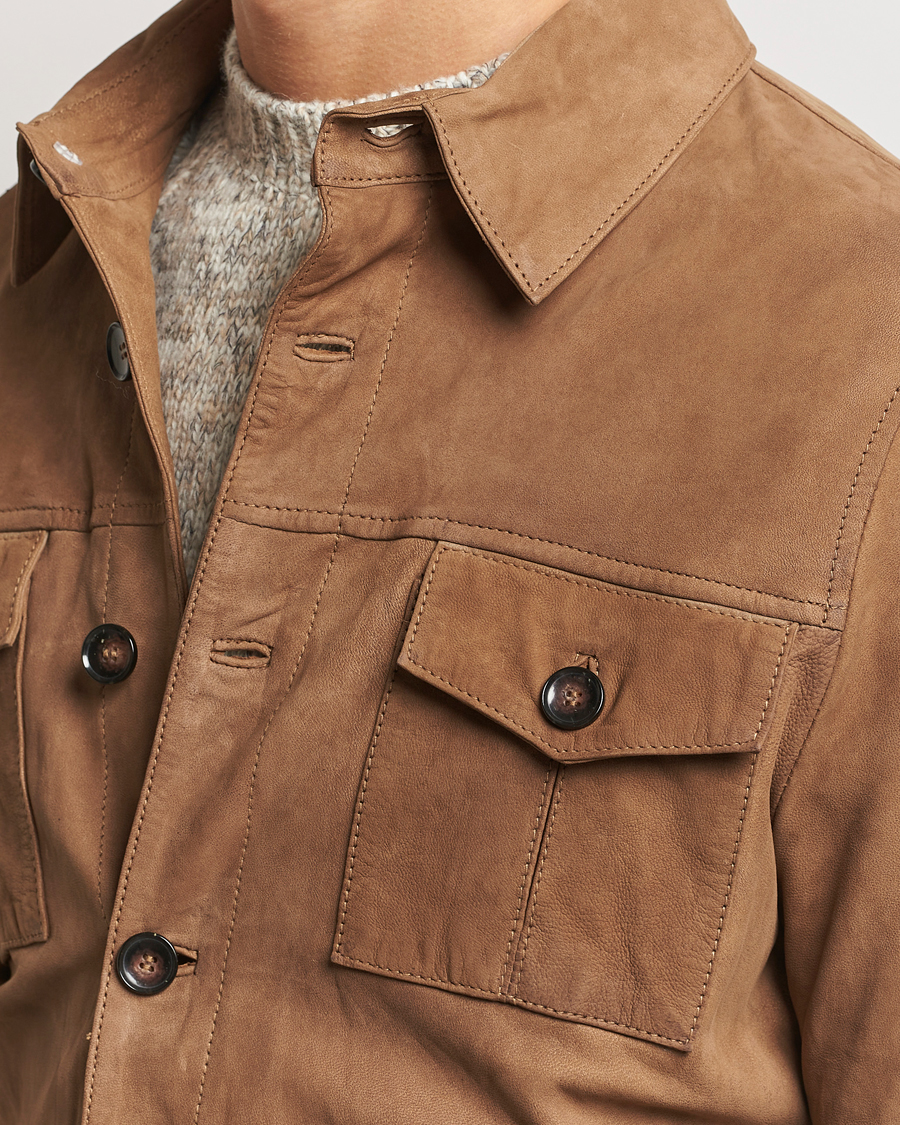 Hombres | Camisas | Stenströms | Lamb Suede Overshirt Brown