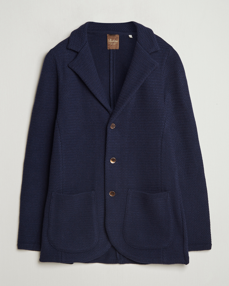 Hombres | Blazers | Stenströms | Knitted Textured Merino Wool Blazer Navy
