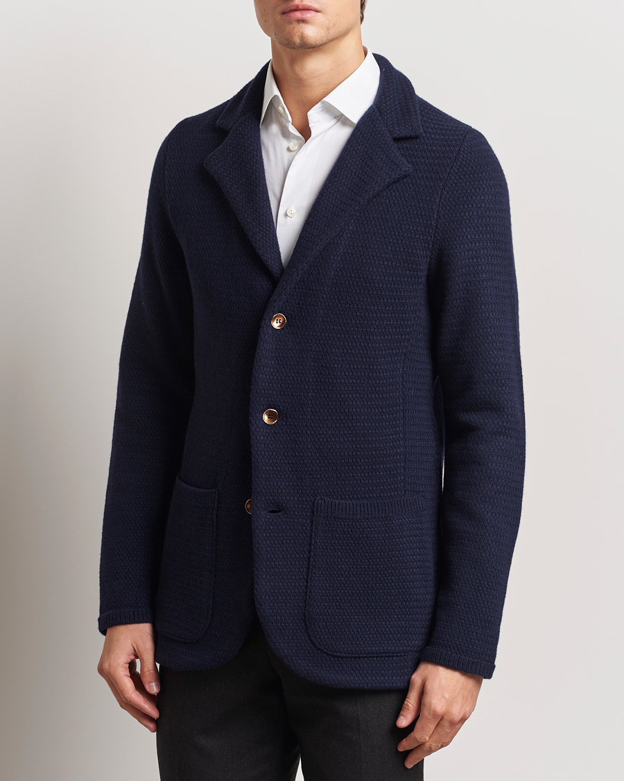 Hombres | Blazers | Stenströms | Knitted Textured Merino Wool Blazer Navy