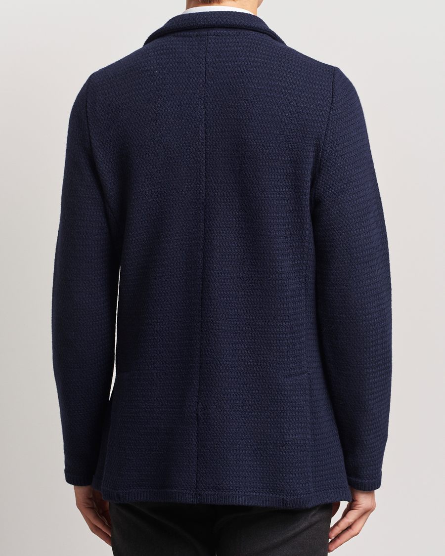 Hombres | Blazers | Stenströms | Knitted Textured Merino Wool Blazer Navy