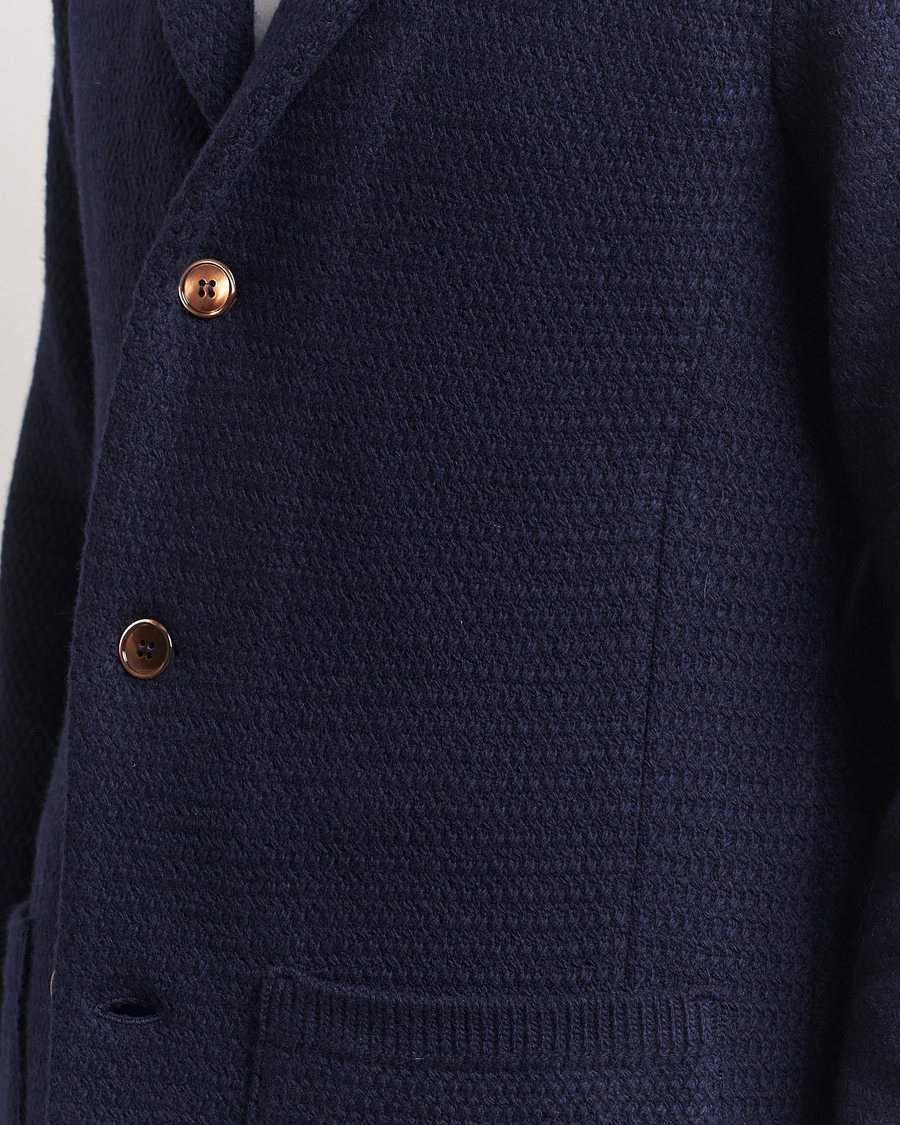Hombres | Blazers | Stenströms | Knitted Textured Merino Wool Blazer Navy