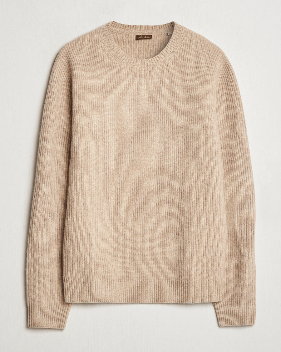 Hombres | Jerséis y prendas de punto | Stenströms | Knitted Ribbed Yak/Merino Sweater Beige