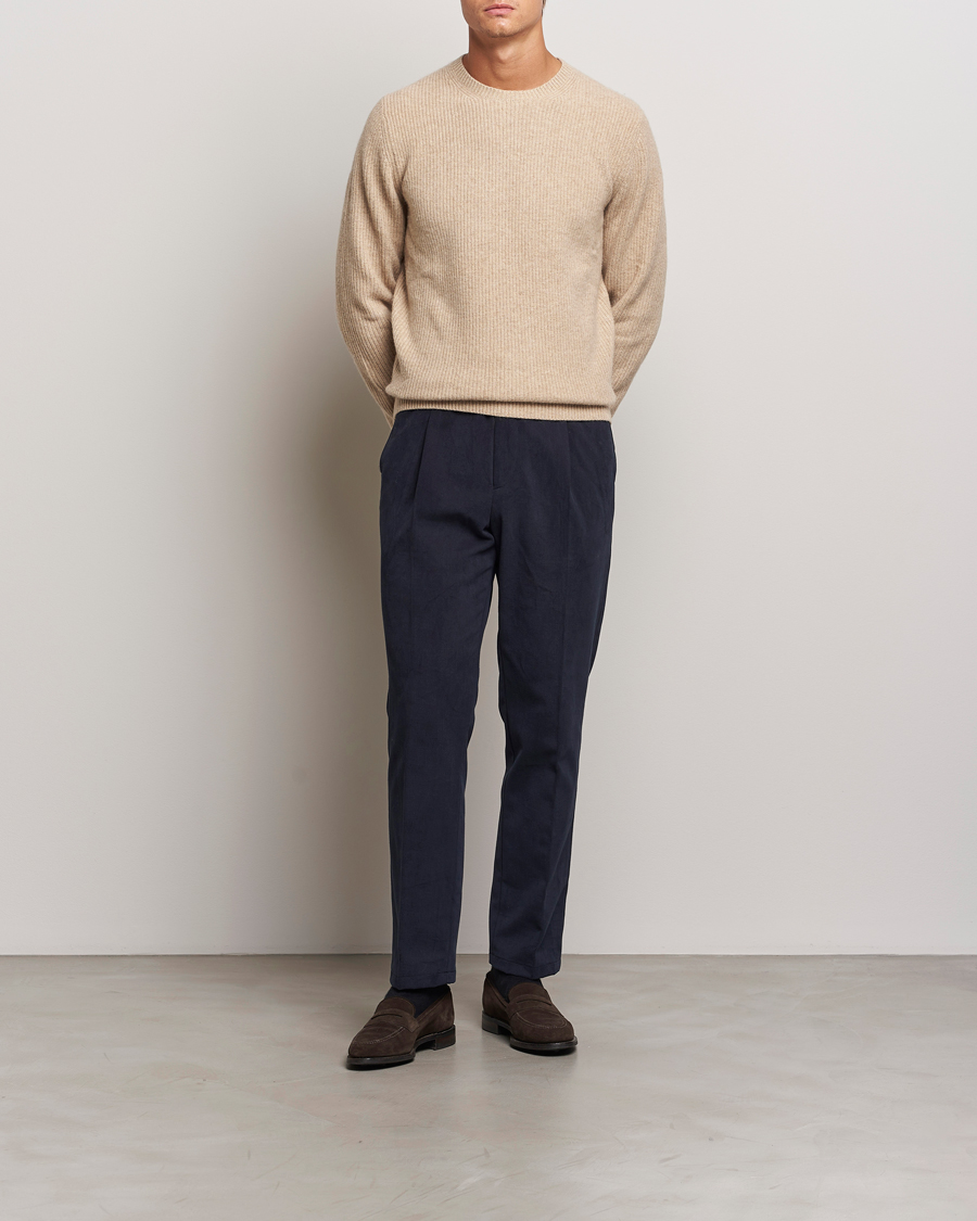Hombres | Jerséis y prendas de punto | Stenströms | Knitted Ribbed Yak/Merino Sweater Beige