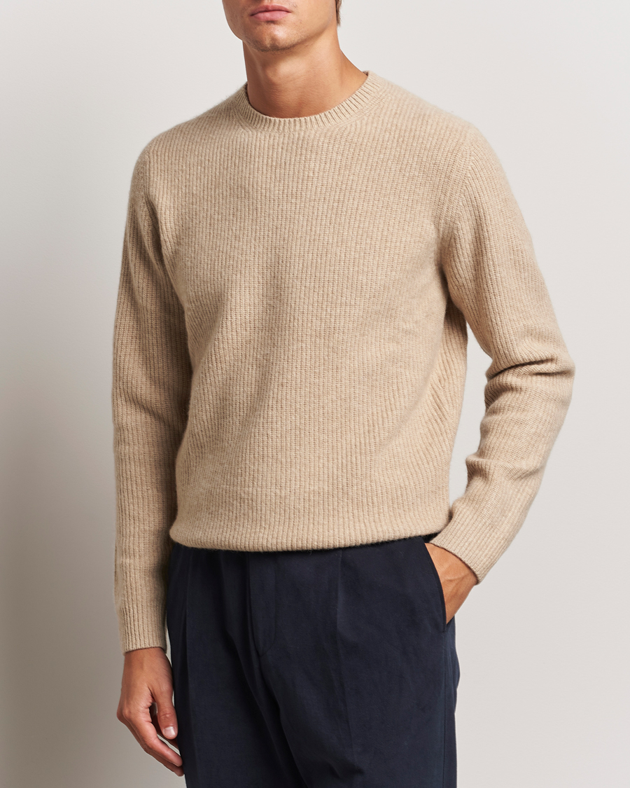 Hombres | Jerséis y prendas de punto | Stenströms | Knitted Ribbed Yak/Merino Sweater Beige