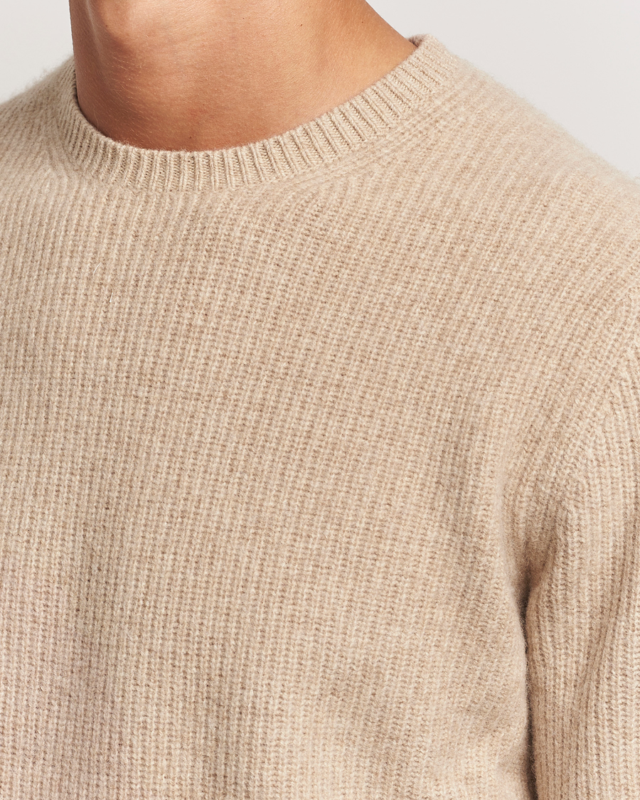 Hombres | Jerséis y prendas de punto | Stenströms | Knitted Ribbed Yak/Merino Sweater Beige