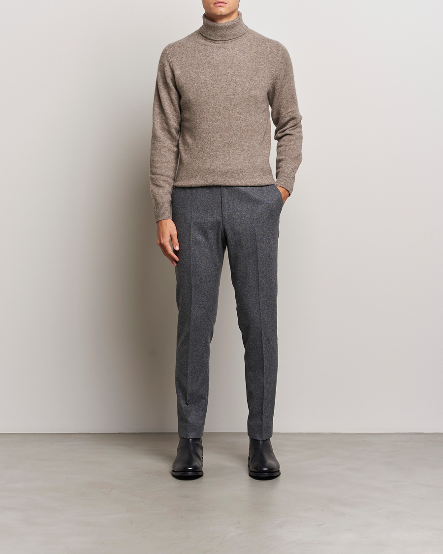 Hombres | Jerséis y prendas de punto | Stenströms | Knitted Yak/Merino Rollneck Brown
