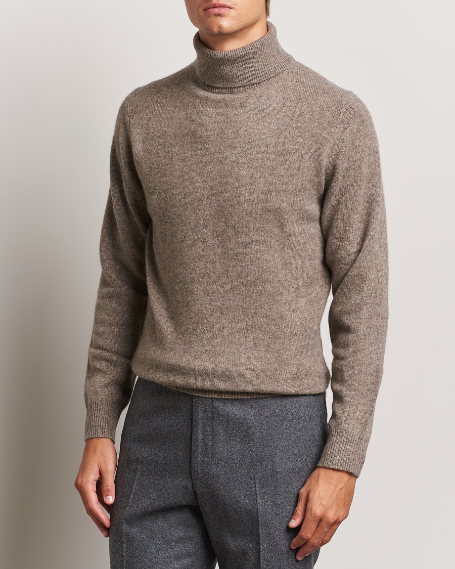 Hombres | Jerséis y prendas de punto | Stenströms | Knitted Yak/Merino Rollneck Brown