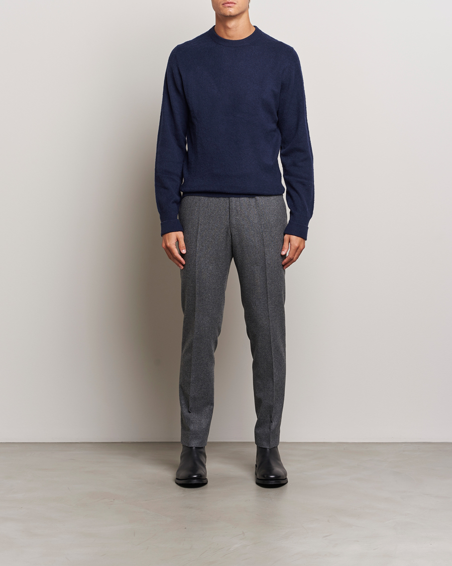 Hombres | Jerséis y prendas de punto | Stenströms | Brushed Merino Crew Neck Navy