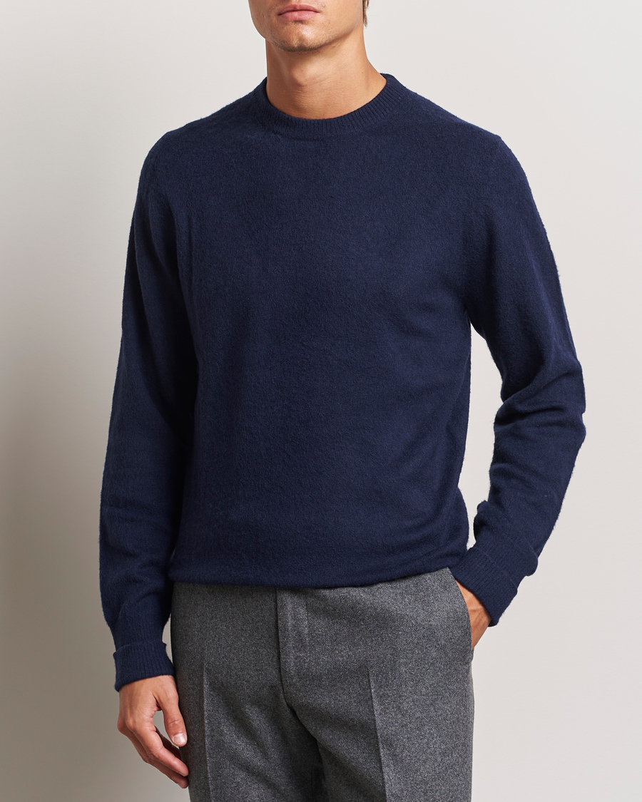 Hombres | Jerséis y prendas de punto | Stenströms | Brushed Merino Crew Neck Navy