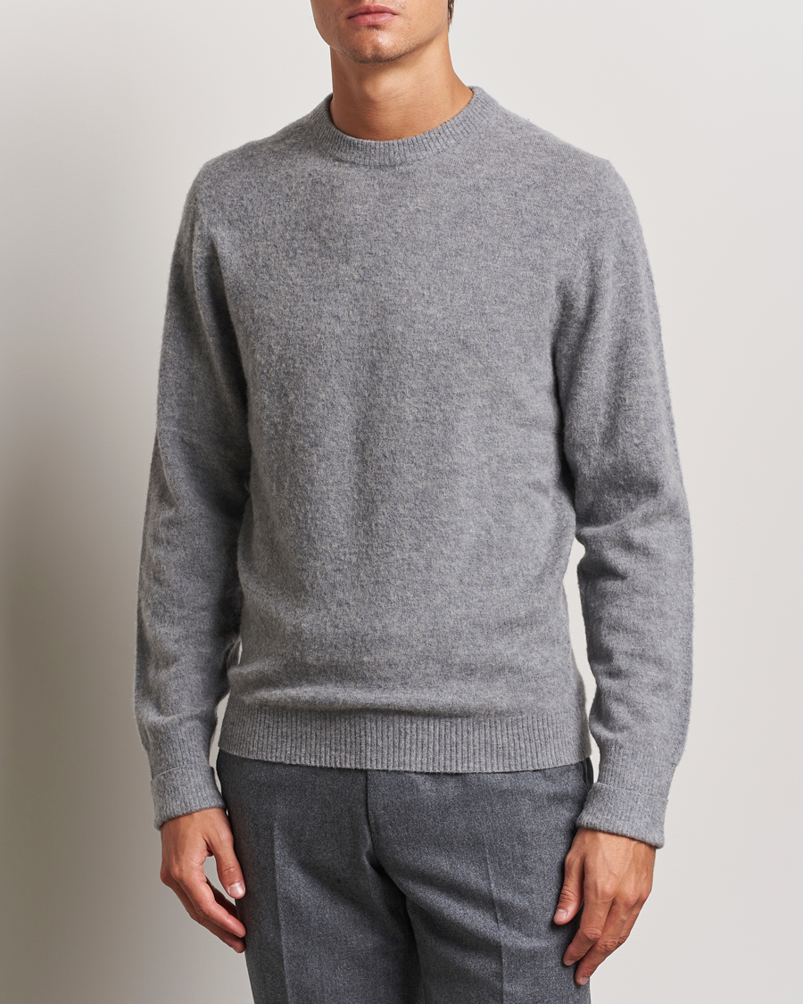 Hombres | Jerséis y prendas de punto | Stenströms | Brushed Merino Crew Neck Grey