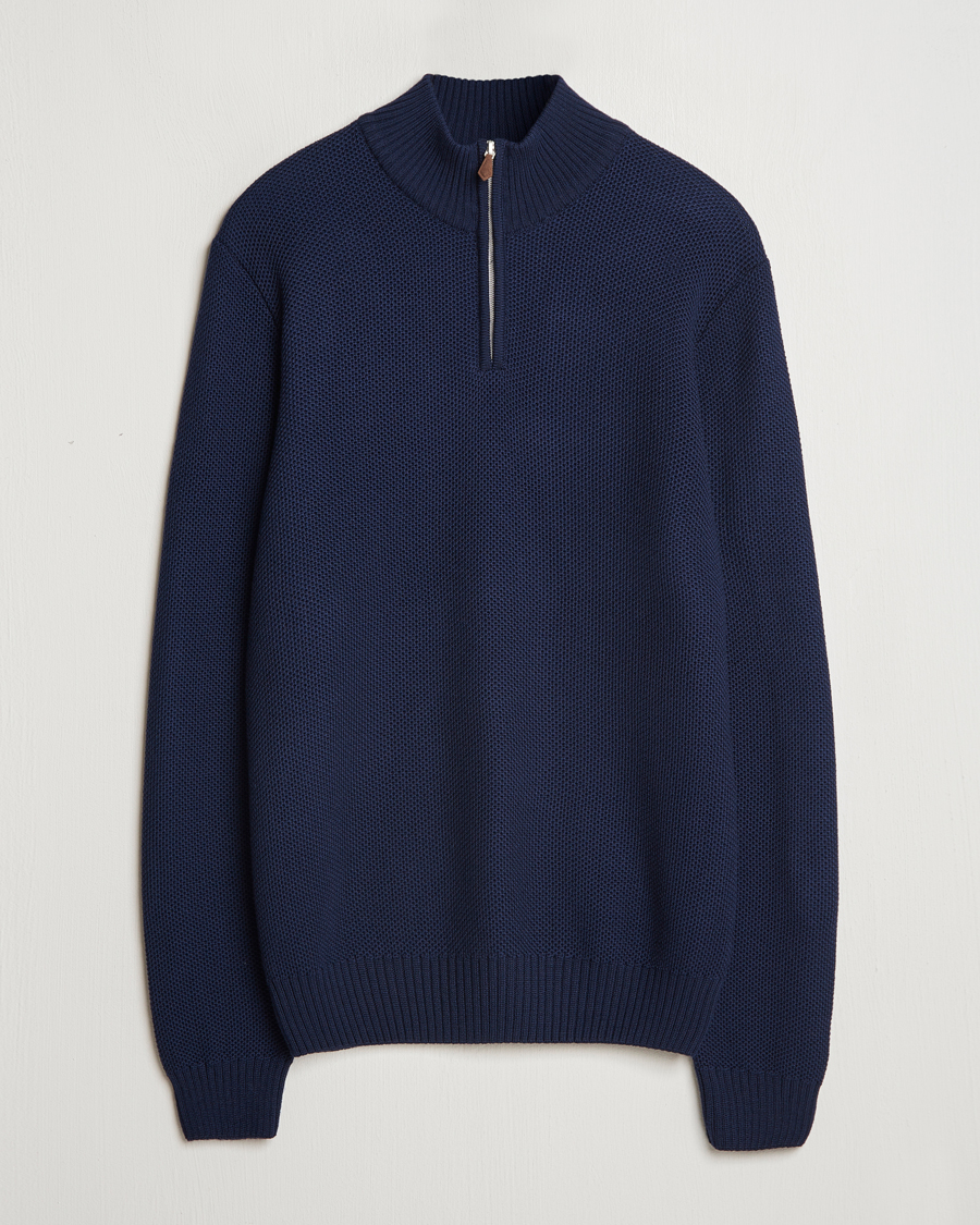 Hombres | Jerséis y prendas de punto | Stenströms | Chunky Merino Knitted Half Zip Navy