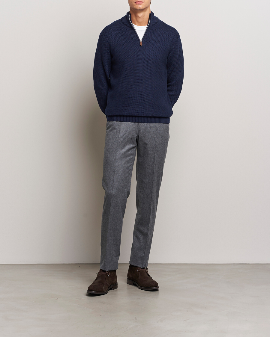 Hombres | Jerséis y prendas de punto | Stenströms | Chunky Merino Knitted Half Zip Navy