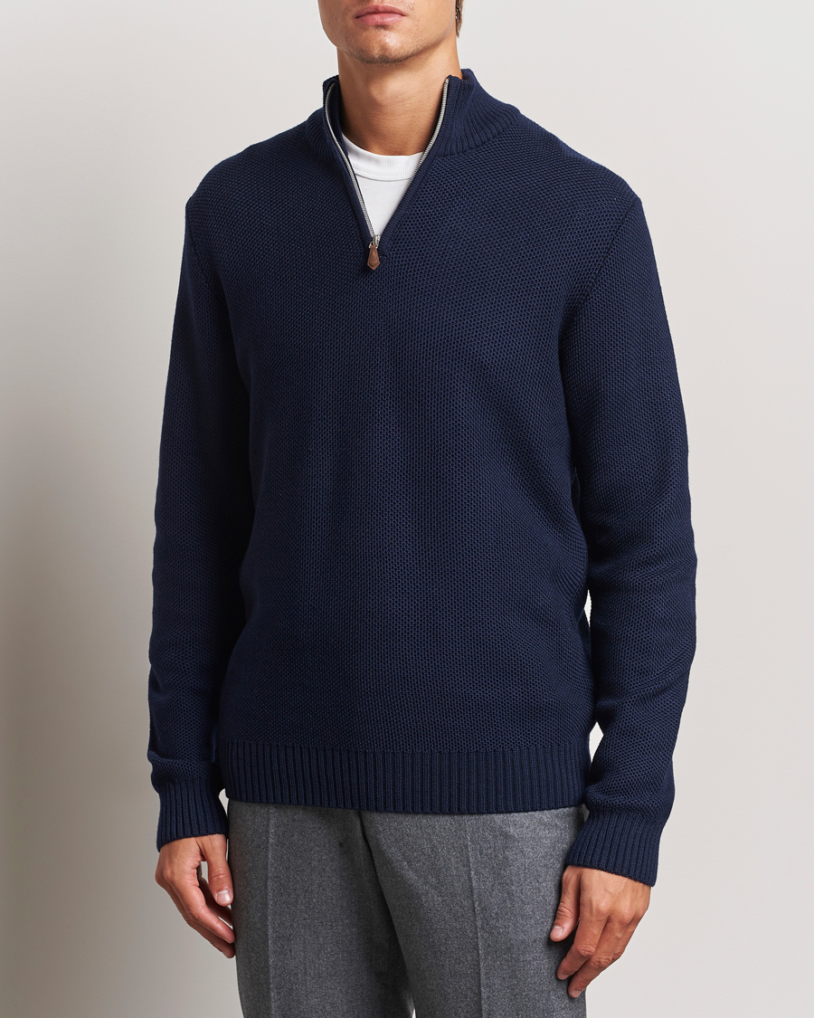 Hombres | Jerséis y prendas de punto | Stenströms | Chunky Merino Knitted Half Zip Navy