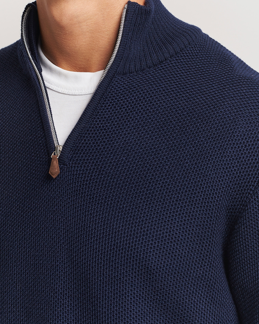 Hombres | Jerséis y prendas de punto | Stenströms | Chunky Merino Knitted Half Zip Navy