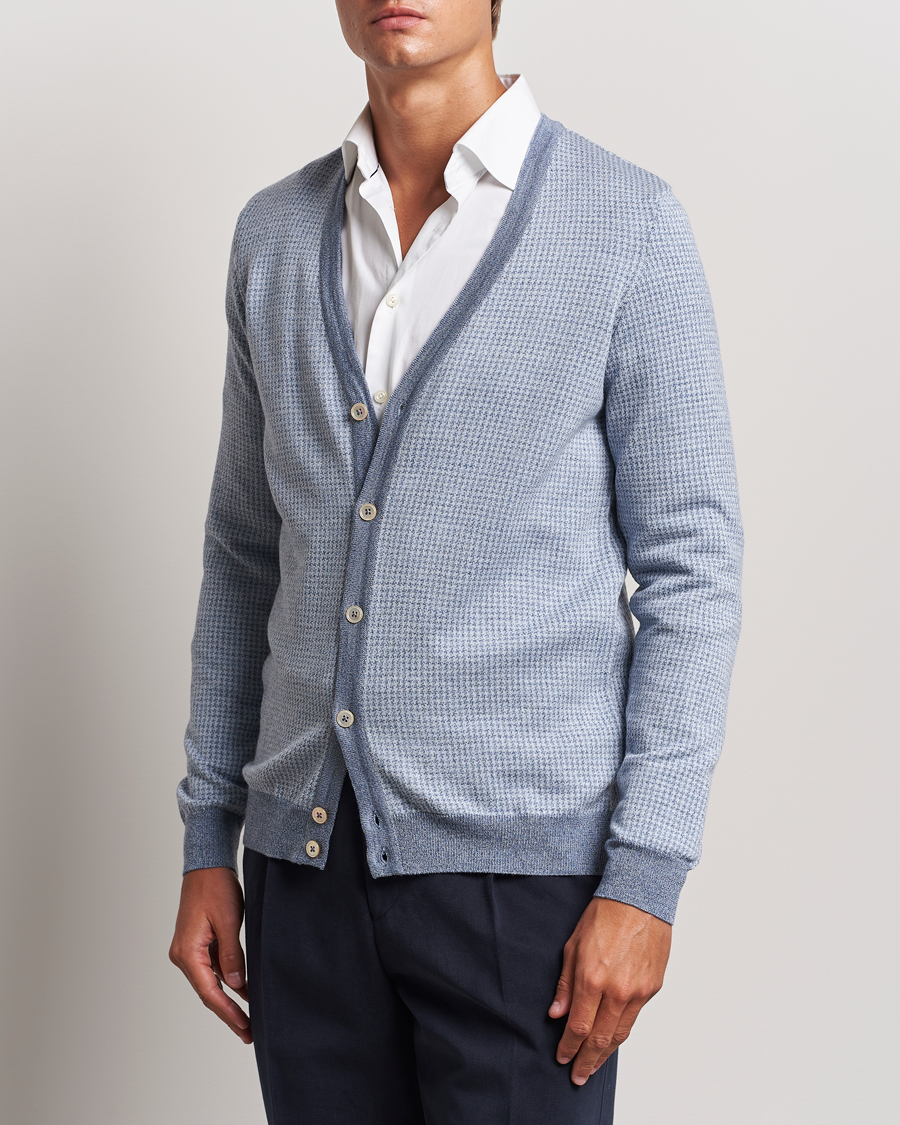 Hombres | Jerséis y prendas de punto | Stenströms | Pepita Merino Wool Cardigan Navy