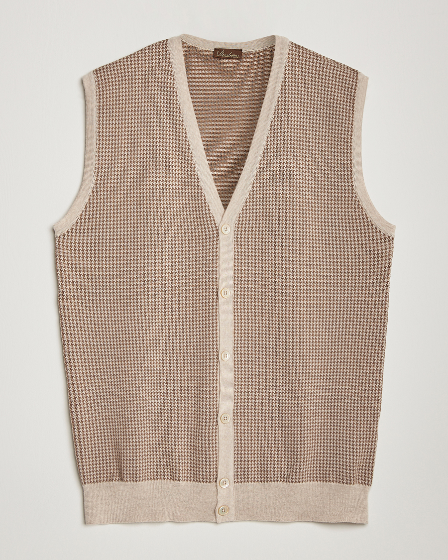 Hombres | Jerséis y prendas de punto | Stenströms | Pepita Merino Wool Vest Brown