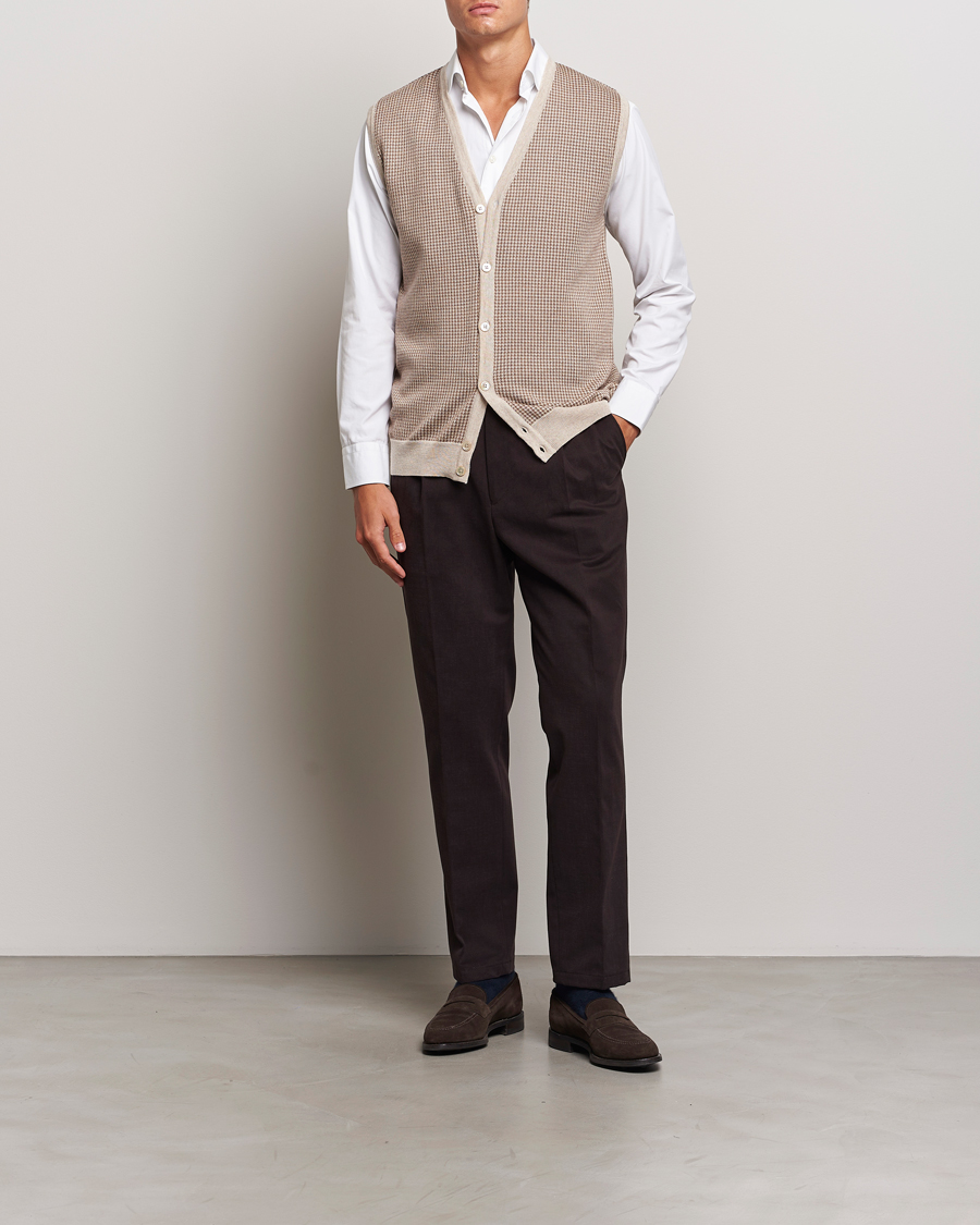 Hombres | Jerséis y prendas de punto | Stenströms | Pepita Merino Wool Vest Brown