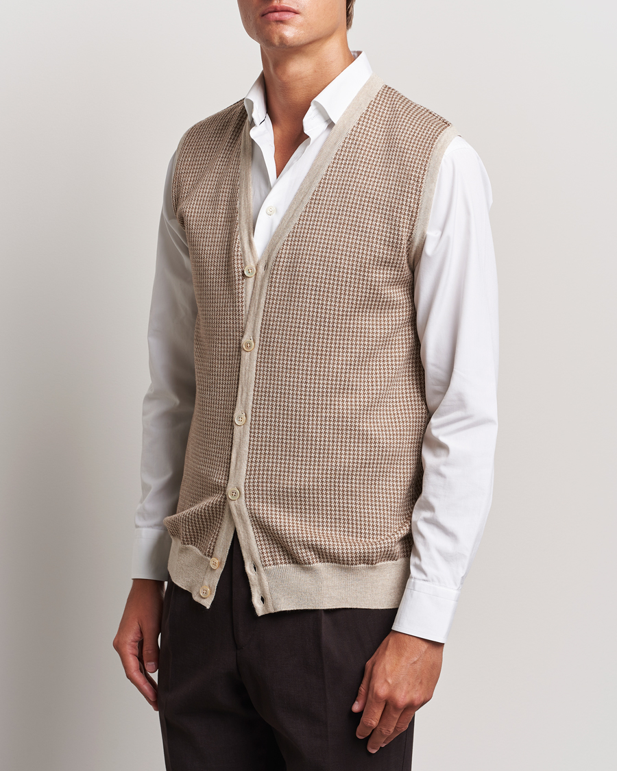Hombres | Jerséis y prendas de punto | Stenströms | Pepita Merino Wool Vest Brown