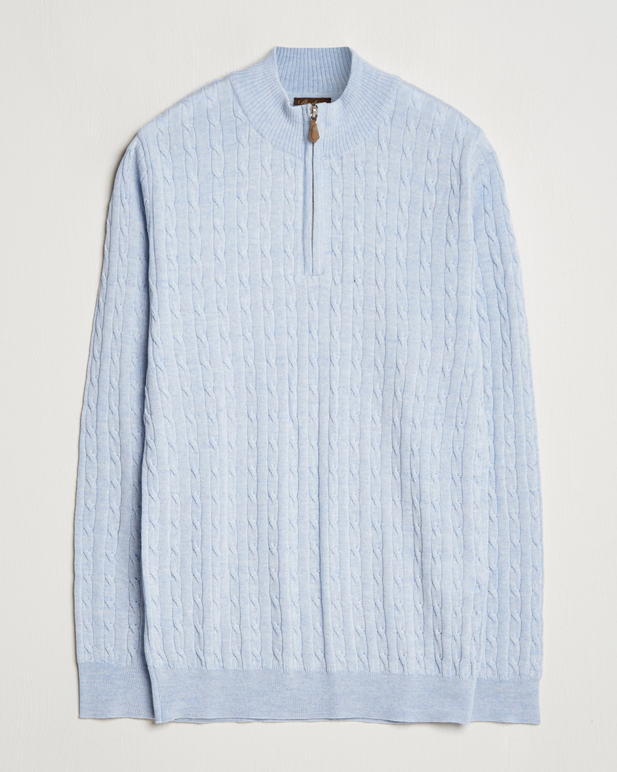 Hombres | Jerséis y prendas de punto | Stenströms | Merino Cable Half Zip Light Blue