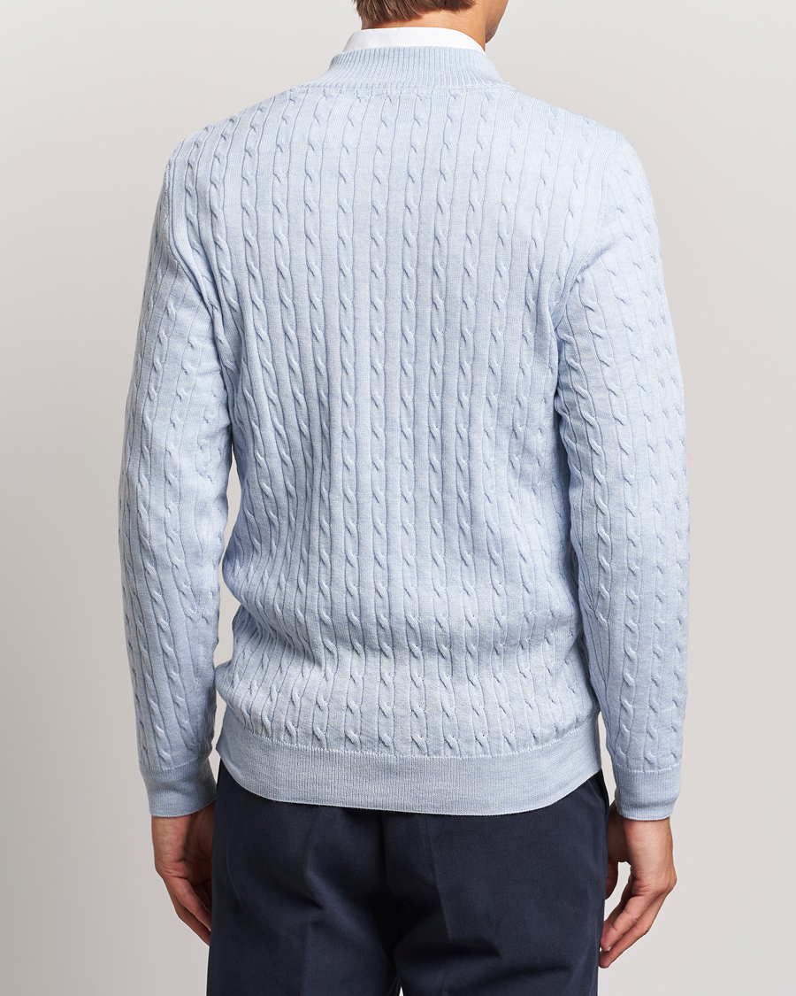 Hombres | Jerséis y prendas de punto | Stenströms | Merino Cable Half Zip Light Blue