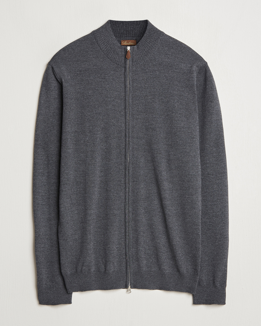 Hombres | Jerséis y prendas de punto | Stenströms | Merino Full Zip Dark Grey