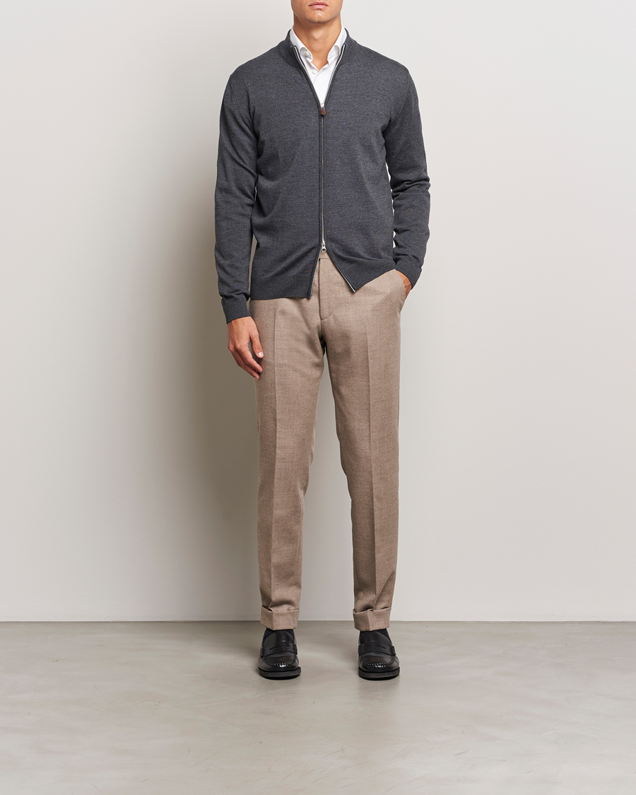 Hombres | Jerséis y prendas de punto | Stenströms | Merino Full Zip Dark Grey