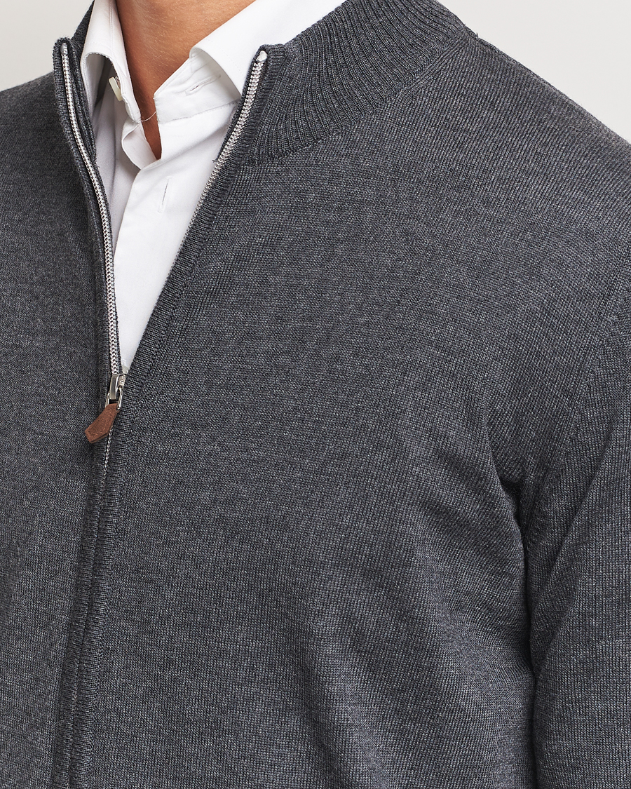 Hombres | Jerséis y prendas de punto | Stenströms | Merino Full Zip Dark Grey