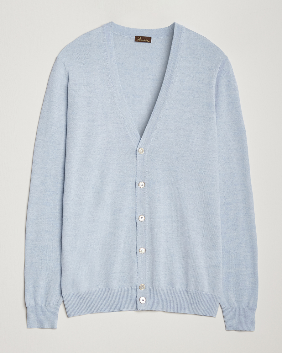 Hombres | Jerséis y prendas de punto | Stenströms | Merino Cardigan Light Blue