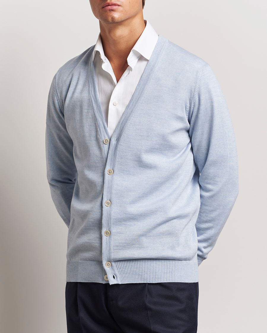 Hombres | Jerséis y prendas de punto | Stenströms | Merino Cardigan Light Blue