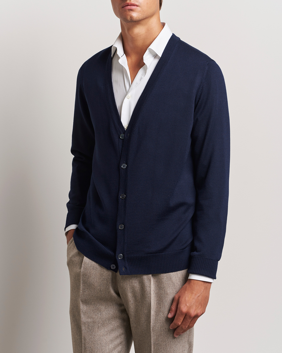 Hombres | Jerséis y prendas de punto | Stenströms | Merino Cardigan Navy
