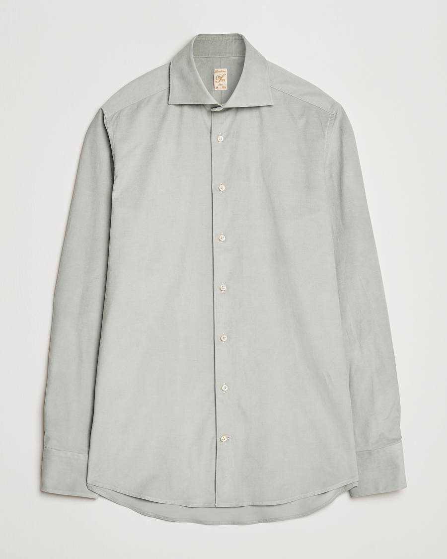 Hombres | Camisas | Stenströms | 1899 Velvet Baby Corduroy Shirt Soft Green