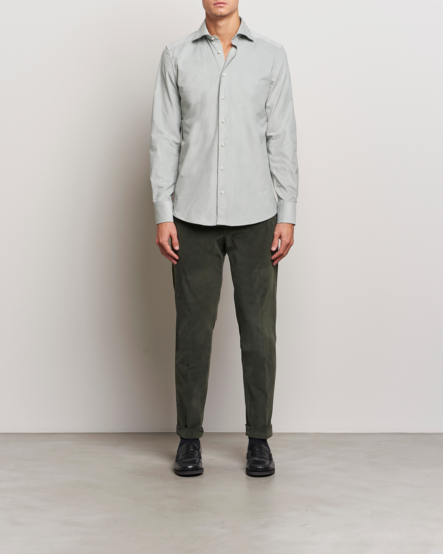 Hombres | Camisas | Stenströms | 1899 Velvet Baby Corduroy Shirt Soft Green