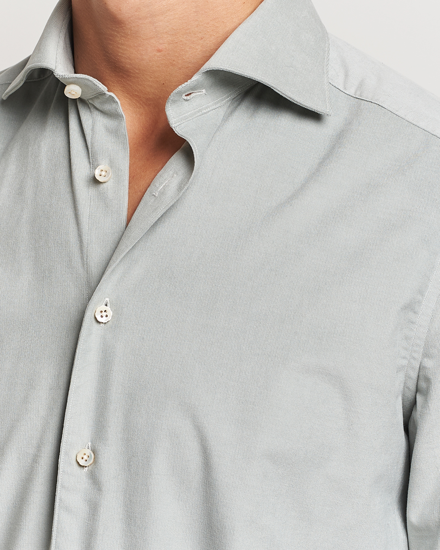 Hombres | Camisas | Stenströms | 1899 Velvet Baby Corduroy Shirt Soft Green