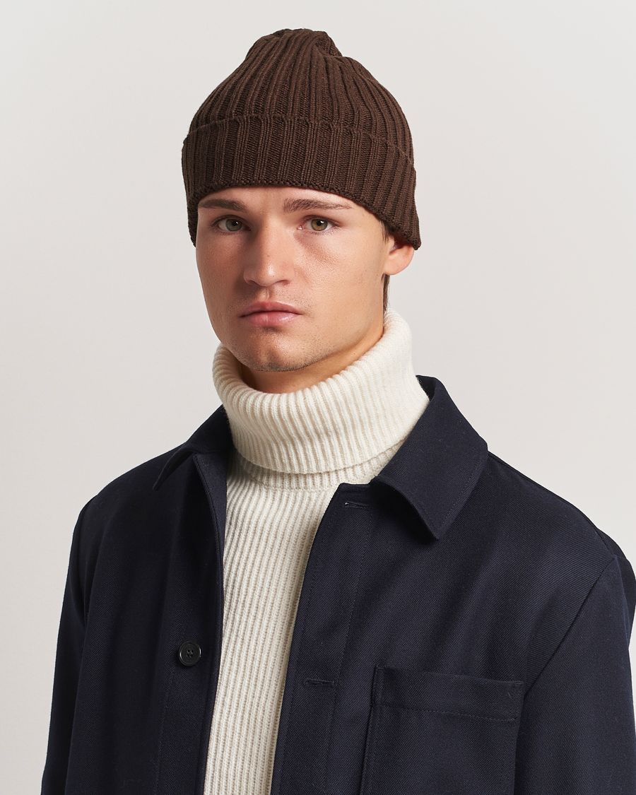 Hombres | Stenströms Ribbed Cotton/Cashmere Hat Brown | Stenströms | Ribbed Cotton/Cashmere Hat Brown