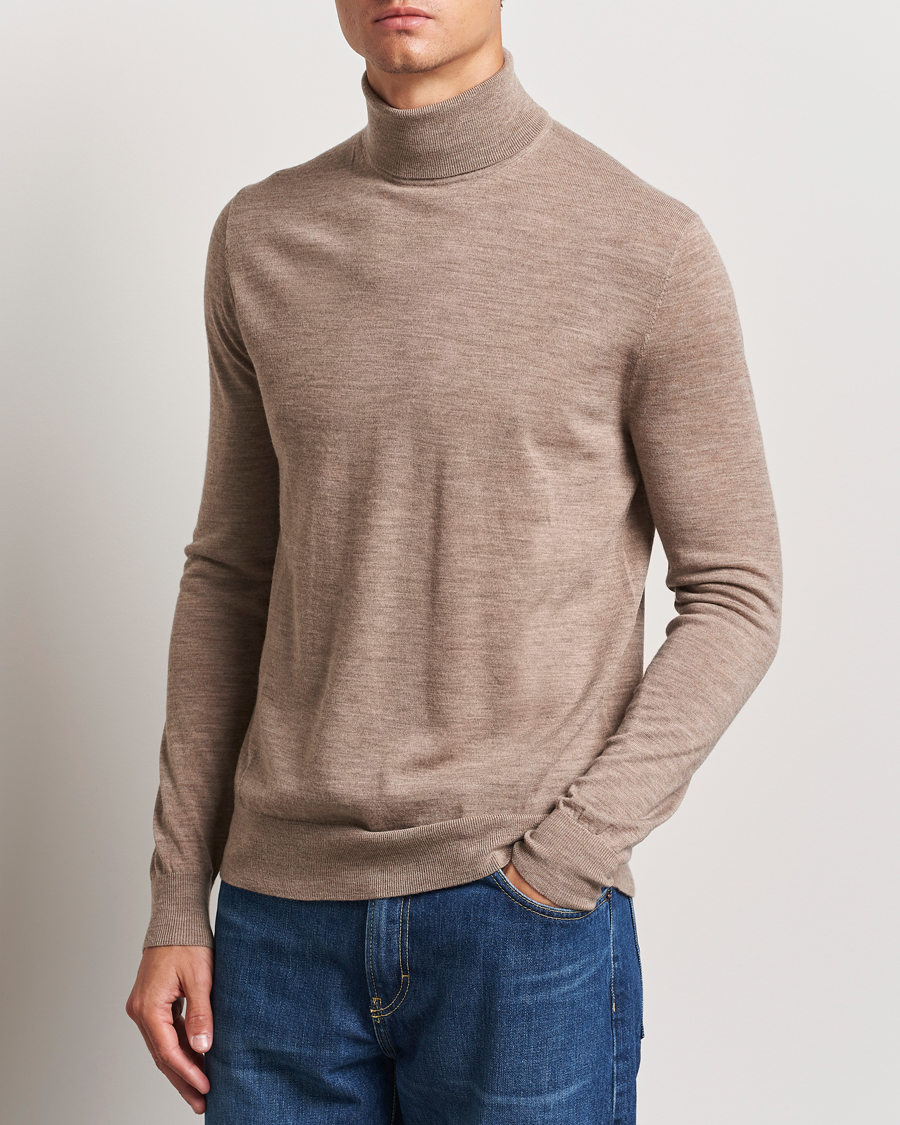 Hombres | Jerséis y prendas de punto | Tiger of Sweden | Nevile Extra Fine Merino Polo Beige Melange