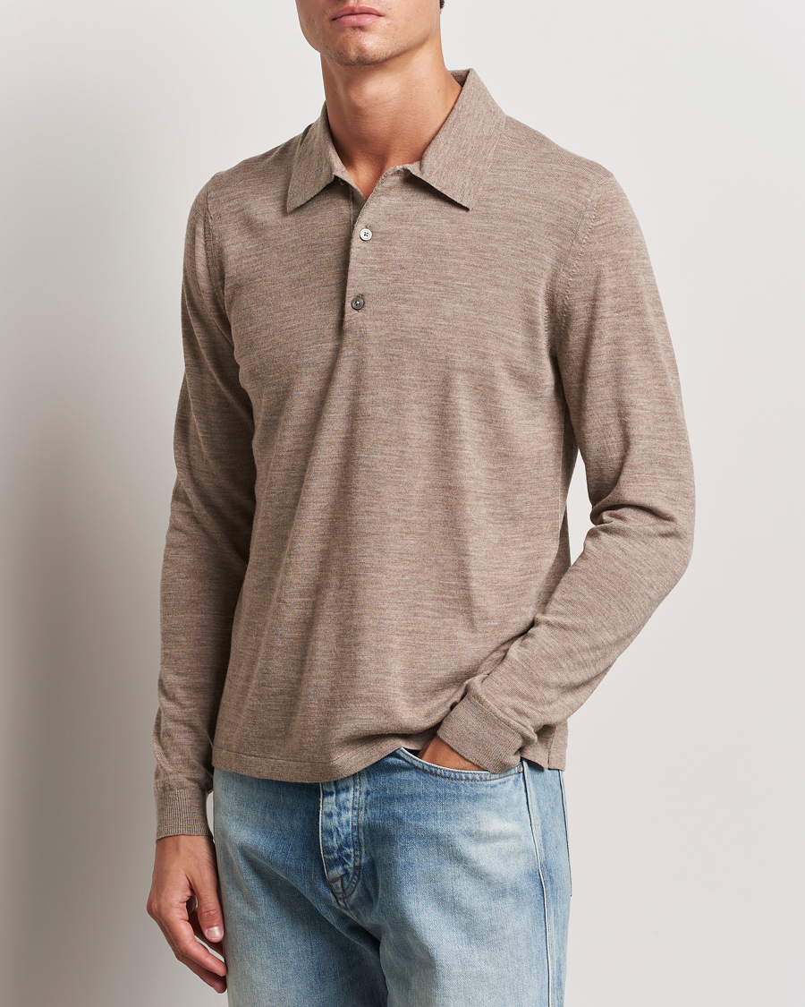 Hombres | Jerséis y prendas de punto | Tiger of Sweden | Eross Extra Fine Merino Poloshirt Beige Melange