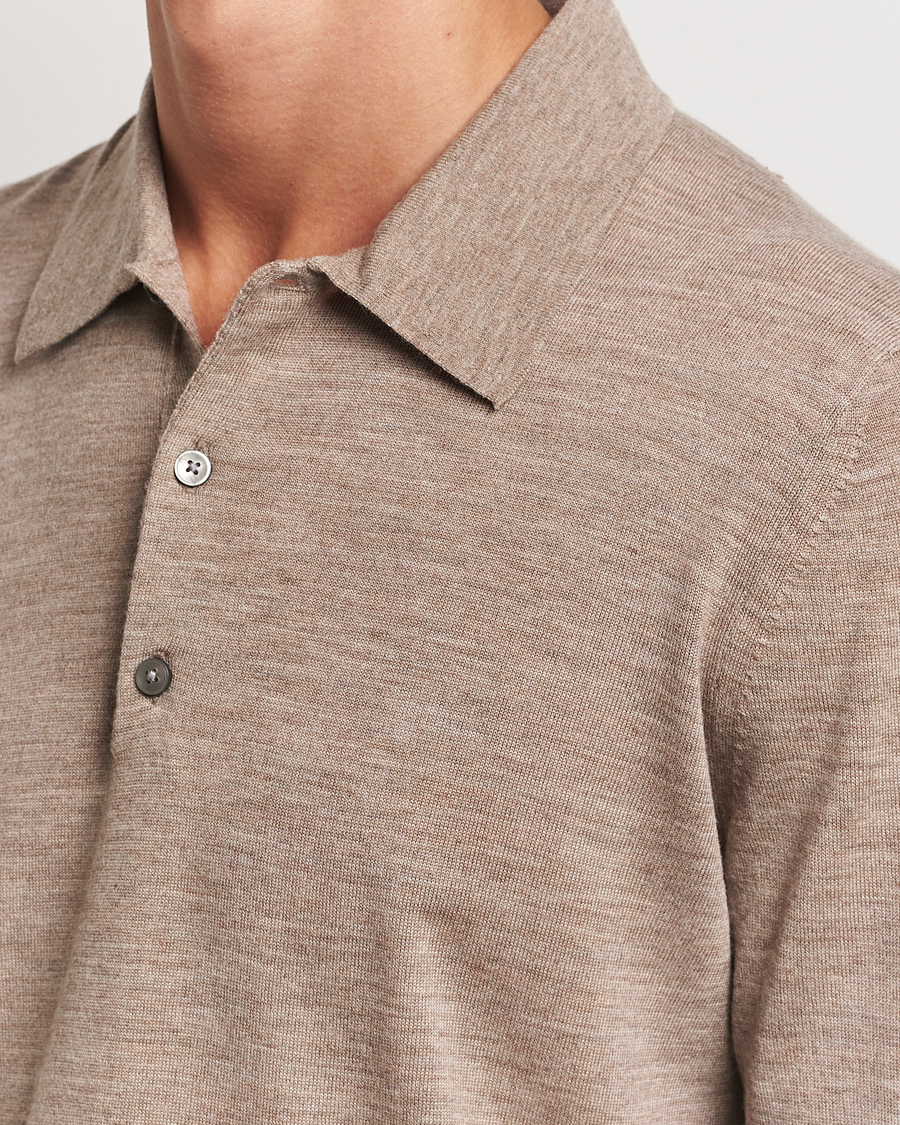Hombres | Jerséis y prendas de punto | Tiger of Sweden | Eross Extra Fine Merino Poloshirt Beige Melange