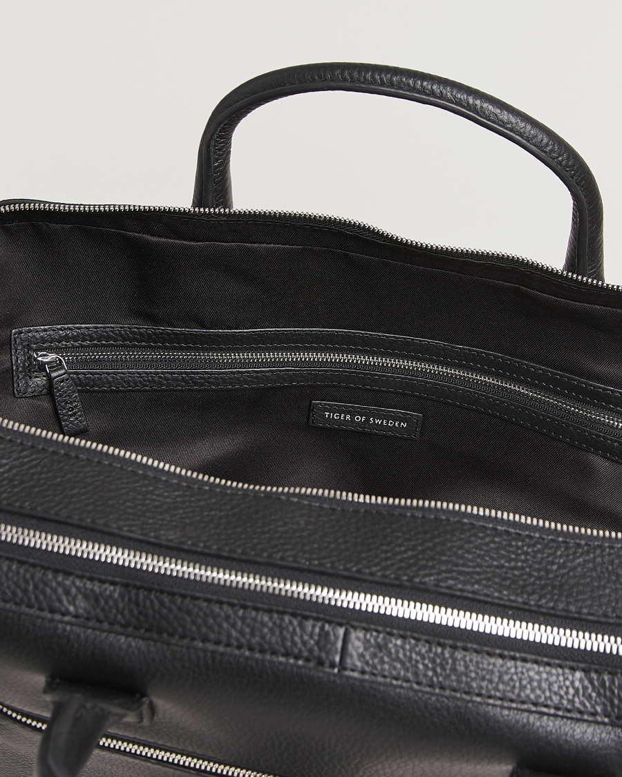 Hombres | Tiger of Sweden Beridare Double Zip Leather Briefcase Black | Tiger of Sweden | Beridare Double Zip Leather Briefcase Black