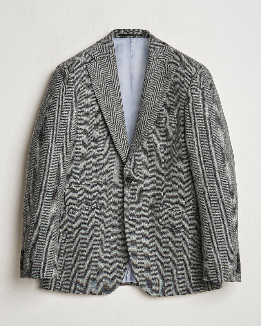 Hombres | Blazers | Walker Slater | Edward Lambswool Herringbone Blazer Dark Grey
