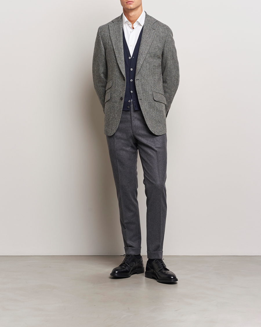 Hombres | Blazers | Walker Slater | Edward Lambswool Herringbone Blazer Dark Grey