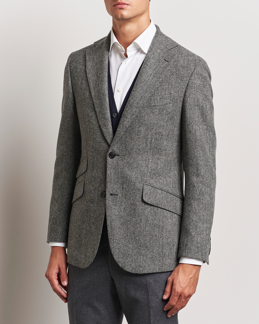Hombres | Blazers | Walker Slater | Edward Lambswool Herringbone Blazer Dark Grey