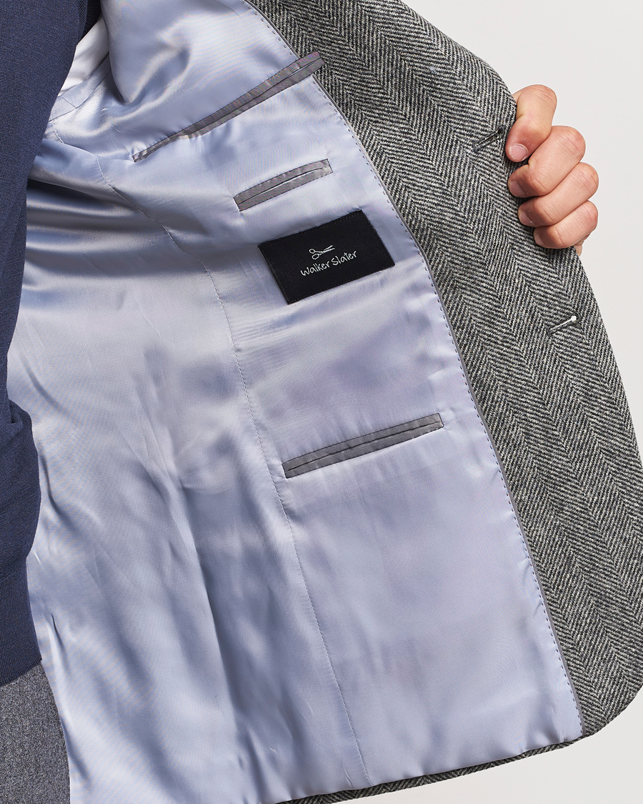 Hombres | Blazers | Walker Slater | Edward Lambswool Herringbone Blazer Dark Grey