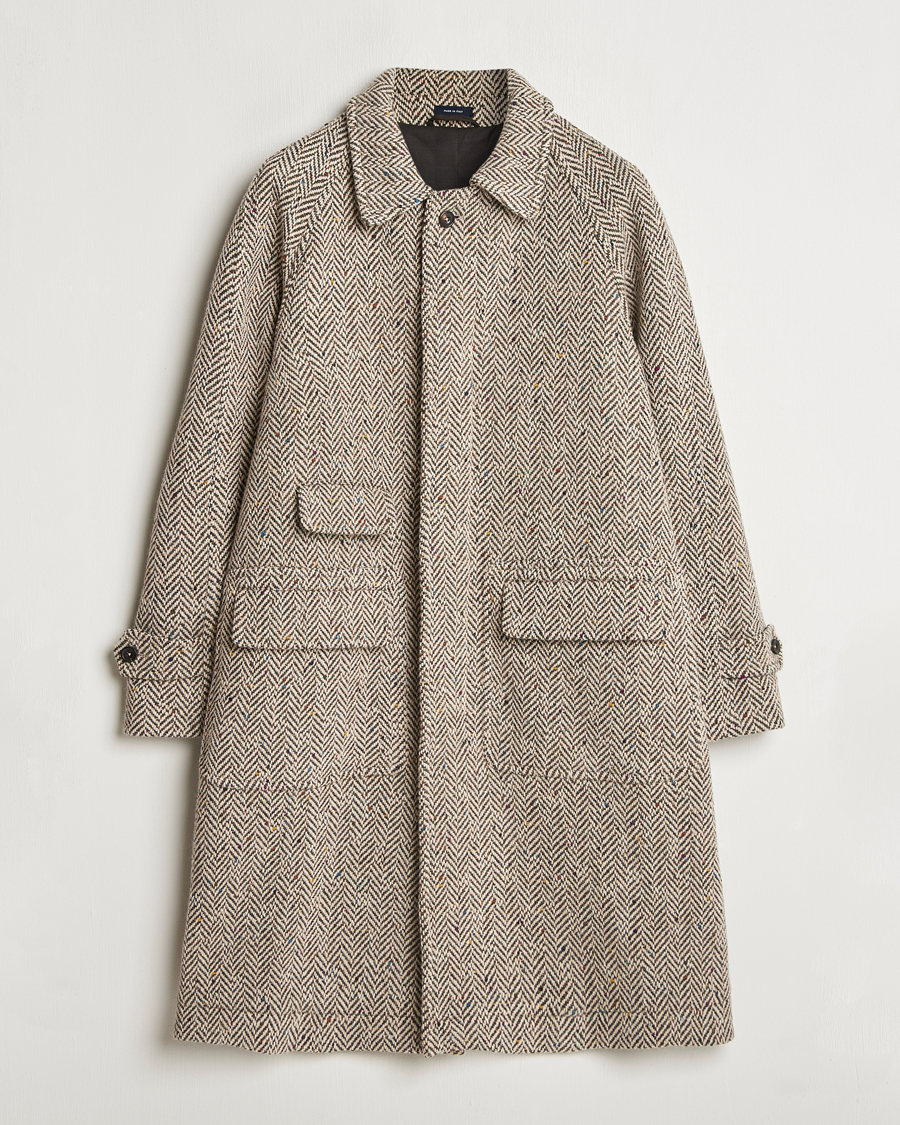 Hombres | Abrigos y chaquetas | Drake's | Herringbone Tweed Raglan Coat Oat Fleck