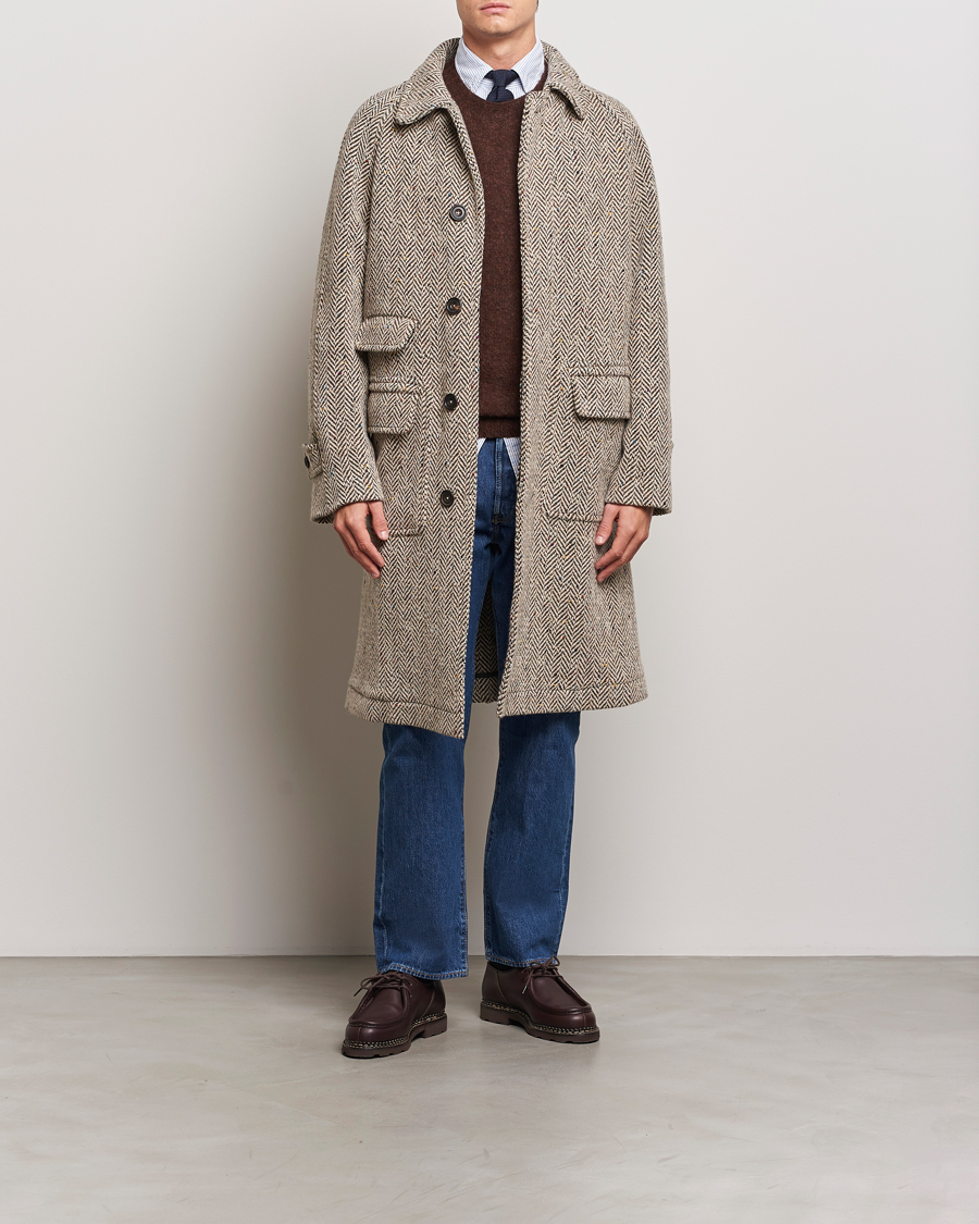 Hombres | Abrigos y chaquetas | Drake's | Herringbone Tweed Raglan Coat Oat Fleck