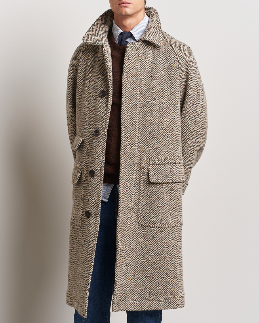 Hombres | Abrigos y chaquetas | Drake's | Herringbone Tweed Raglan Coat Oat Fleck