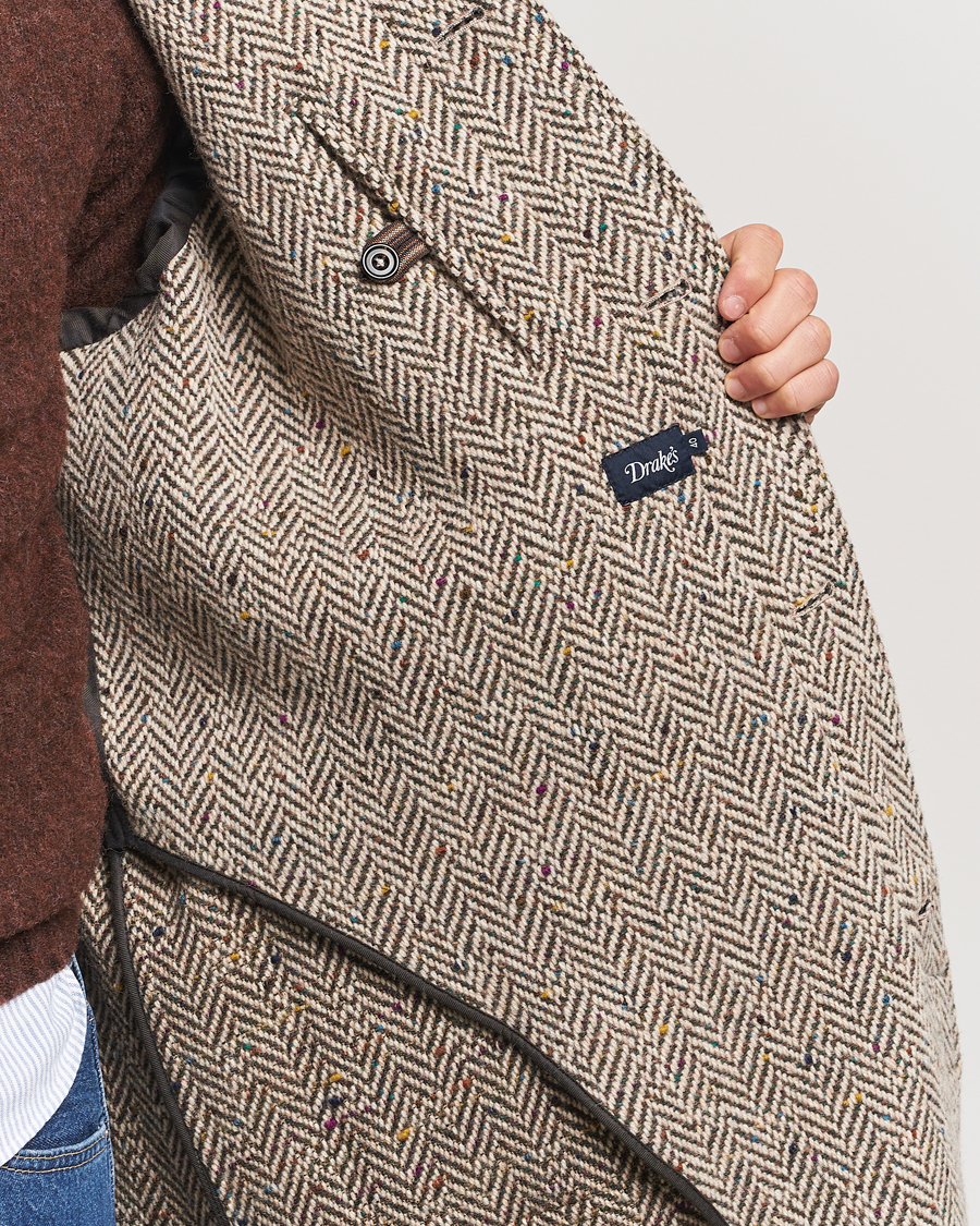 Hombres | Abrigos y chaquetas | Drake's | Herringbone Tweed Raglan Coat Oat Fleck