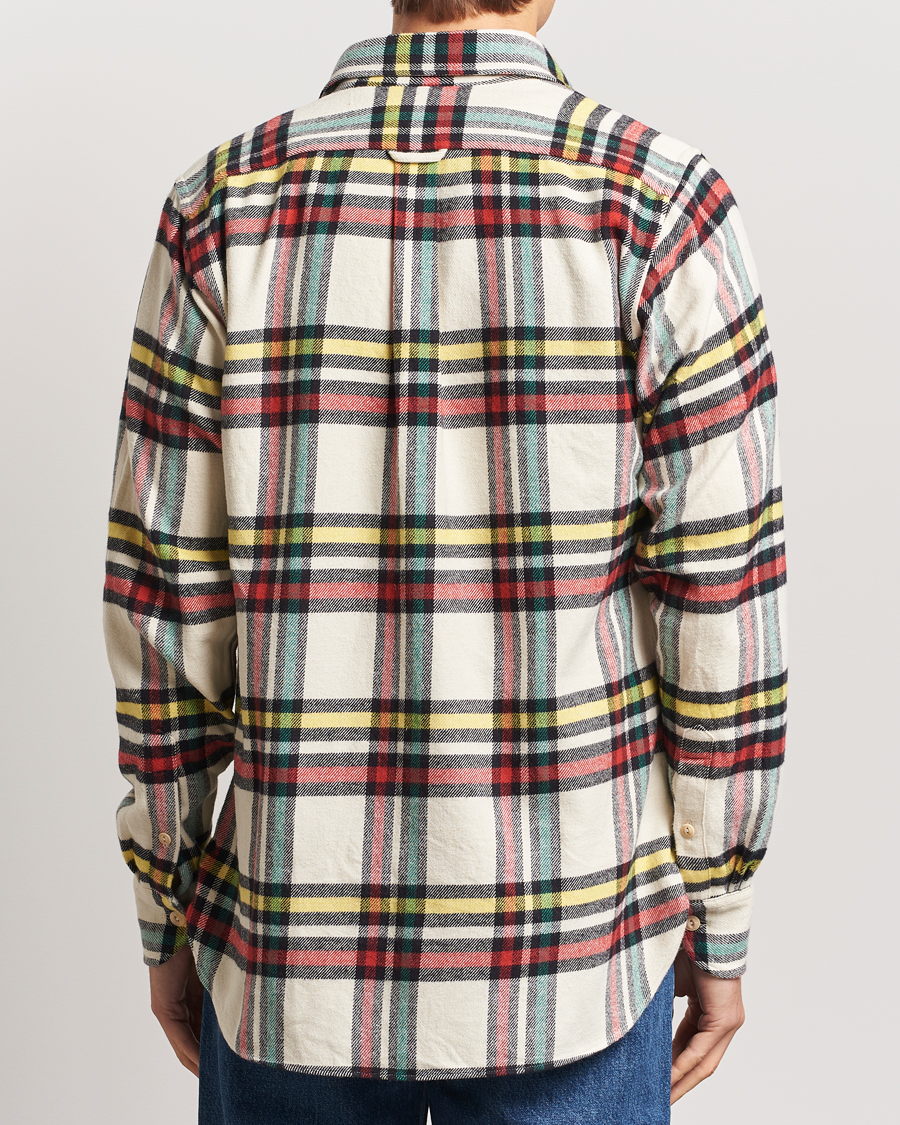 Hombres | Camisas | Drake's | Brushed Cotton Work Shirt Ecru/Red/Green