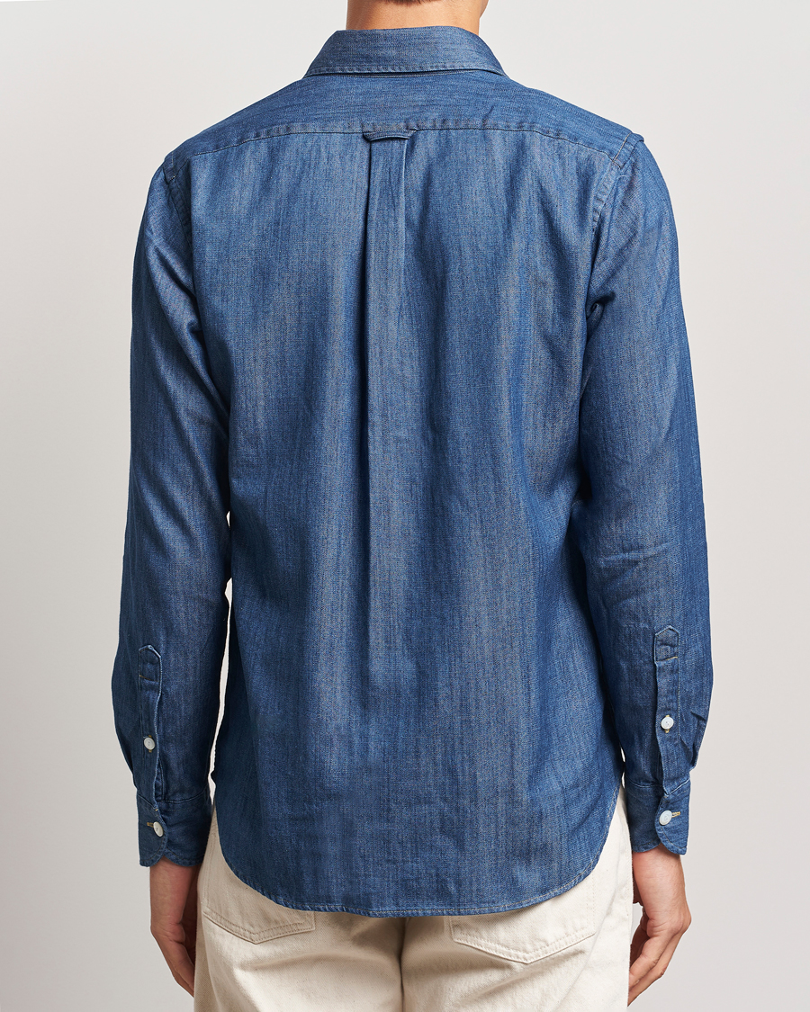 Hombres | Camisas | Drake's | Denim Cotton Two Pocket Work Shirt Blue